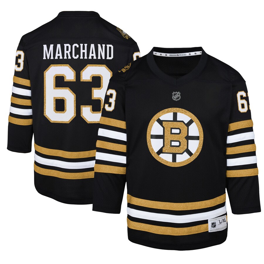 Youth Boston Bruins Brad Marchand Black 100th Anniversary Replica Player Jersey - Ujersey Shop