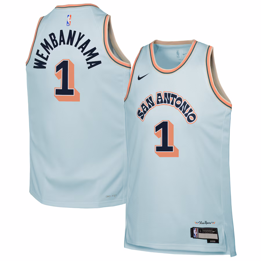 Youth San Antonio Spurs Victor Wembanyama Nike Light Blue 2024/25 Swingman Player Jersey - City Edition - Ujersey Shop
