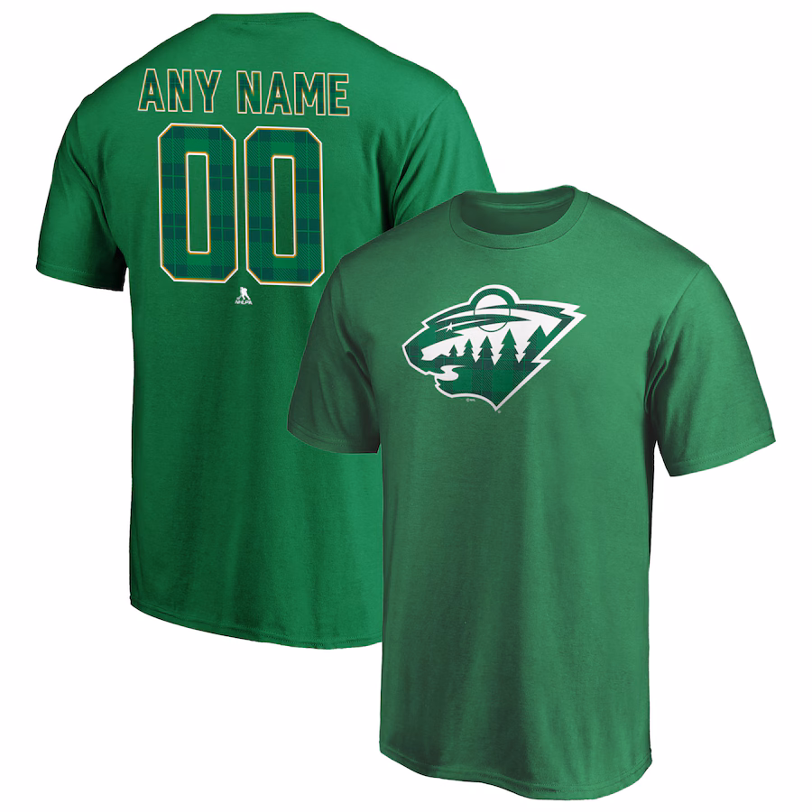 Men's Minnesota Wild Green Emerald Plaid Personalized Name & Number T-Shirt - Ujersey Shop