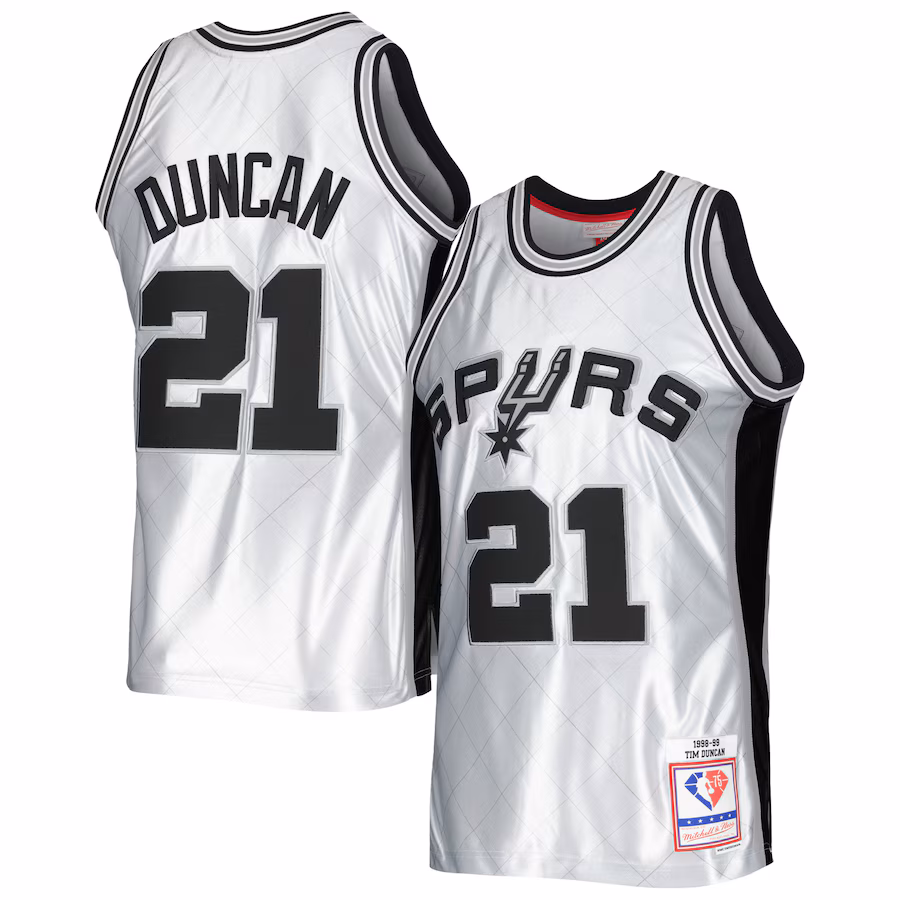 Men's San Antonio Spurs Tim Duncan Mitchell & Ness Platinum 1998/99 Hardwood Classics 75th Anniversary Swingman Jersey - Ujersey Shop