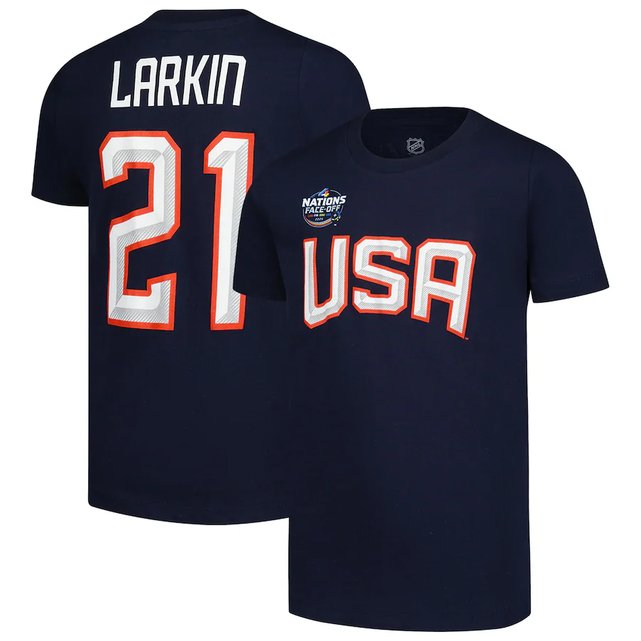 Youth Dylan Larkin Navy 2025 4 Nations Face-Off Player Name & Number T-Shirt - Ujersey Shop