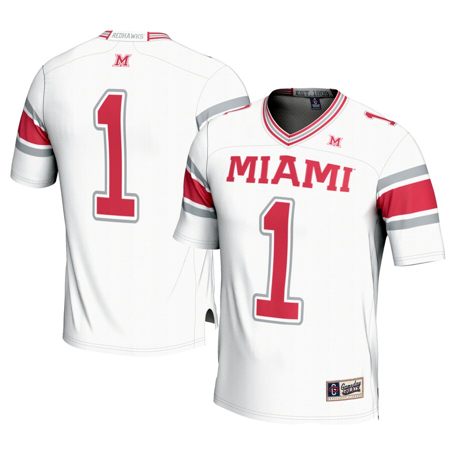 Men's GameDay Greats #1 White Miami University RedHawks Football Jersey - Ujersey Shop