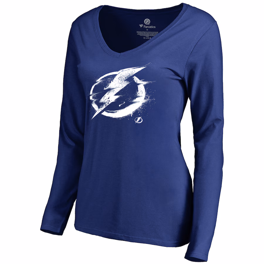 Women's Tampa Bay Lightning Blue Splatter Logo V-Neck Long Sleeve T-Shirt - Ujersey Shop