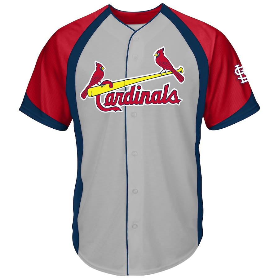 Men's St. Louis Cardinals Gray/Red Big & Tall Colorblock Full-Button Jersey - Ujersey Shop