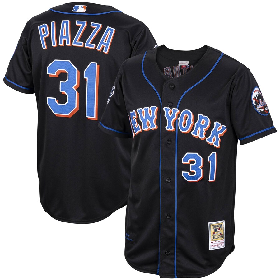 Men's New York Mets Mike Piazza Mitchell & Ness Black Alternate 2000 Cooperstown Collection Authentic Jersey - Ujersey Shop