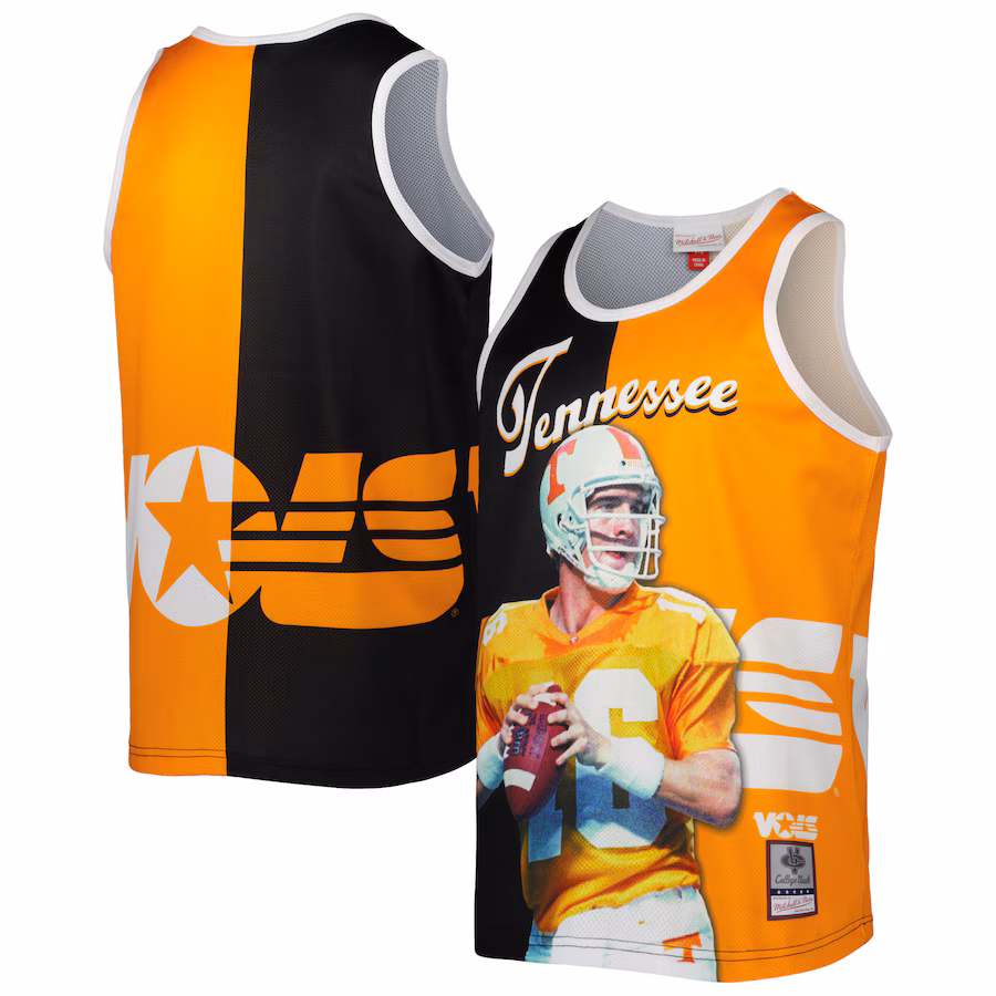 Men's Mitchell & Ness Peyton Manning Black/Tennessee Orange Tennessee Volunteers Sublimated Player Tank Top - Ujersey Shop