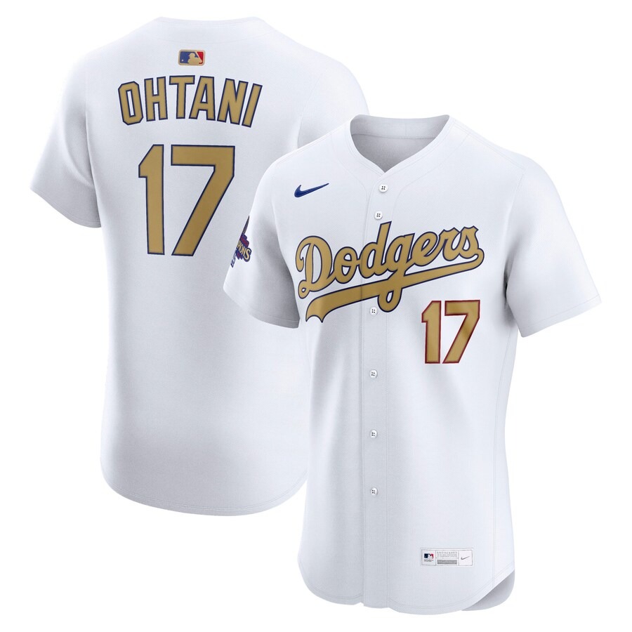Men's Los Angeles Dodgers Shohei Ohtani Nike White 2025 Gold Collection Elite Jersey - Ujersey Shop