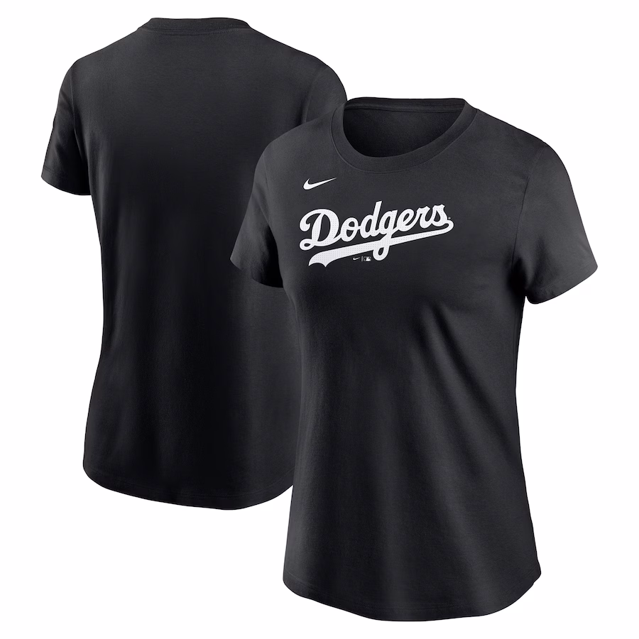 Women's Los Angeles Dodgers Nike Black Fuse Wordmark T-Shirt - Ujersey Shop