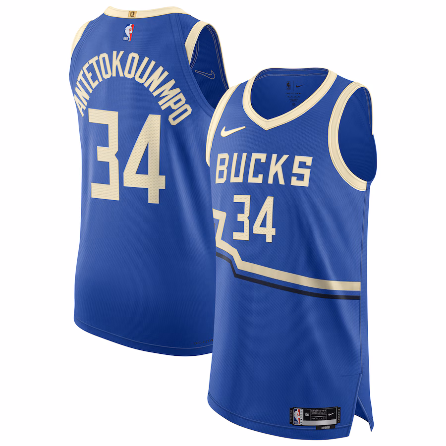 Men's Milwaukee Bucks Giannis Antetokounmpo Nike Royal 2024/25 Authentic Player Jersey - City Edition - Ujersey Shop