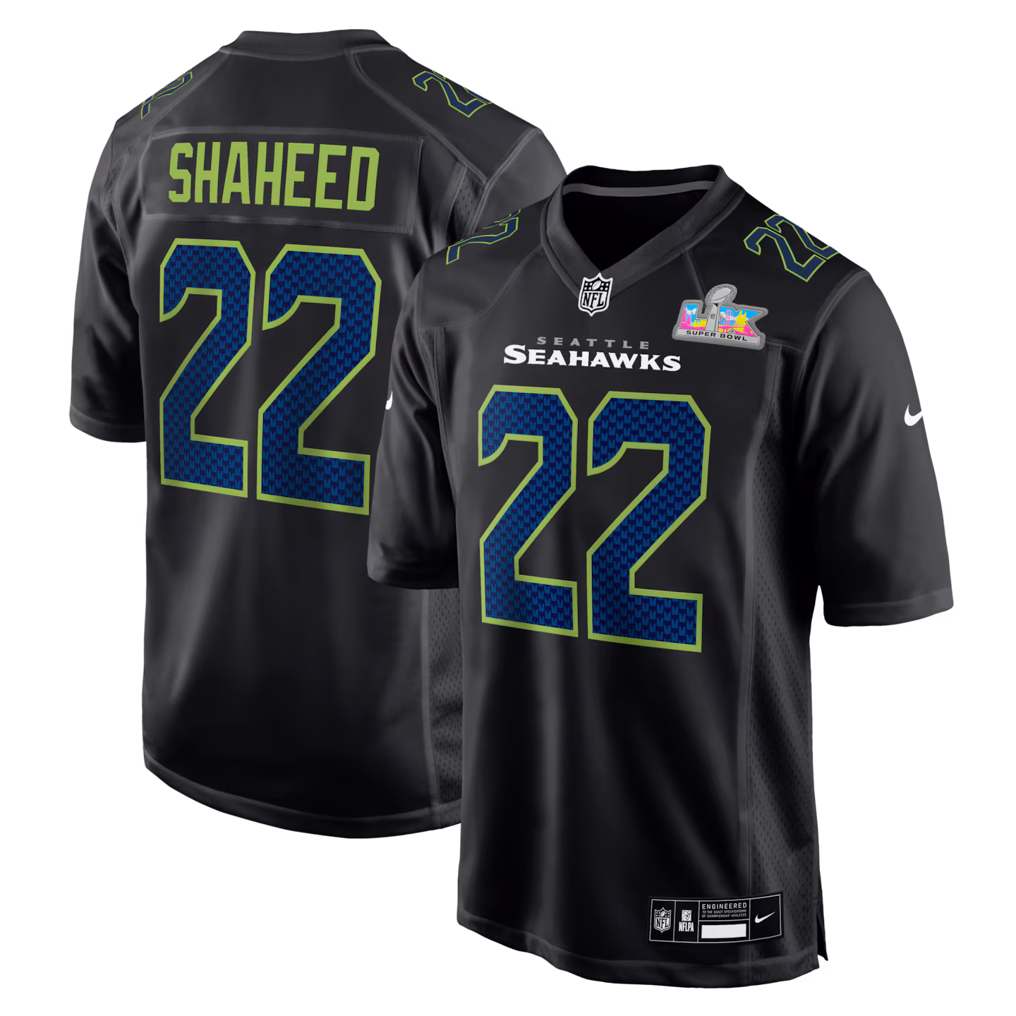 Men's Seattle Seahawks Rashid Shaheed Nike Black Super Bowl LX Patch Carbon Fashion Game Jersey - Ujersey Shop