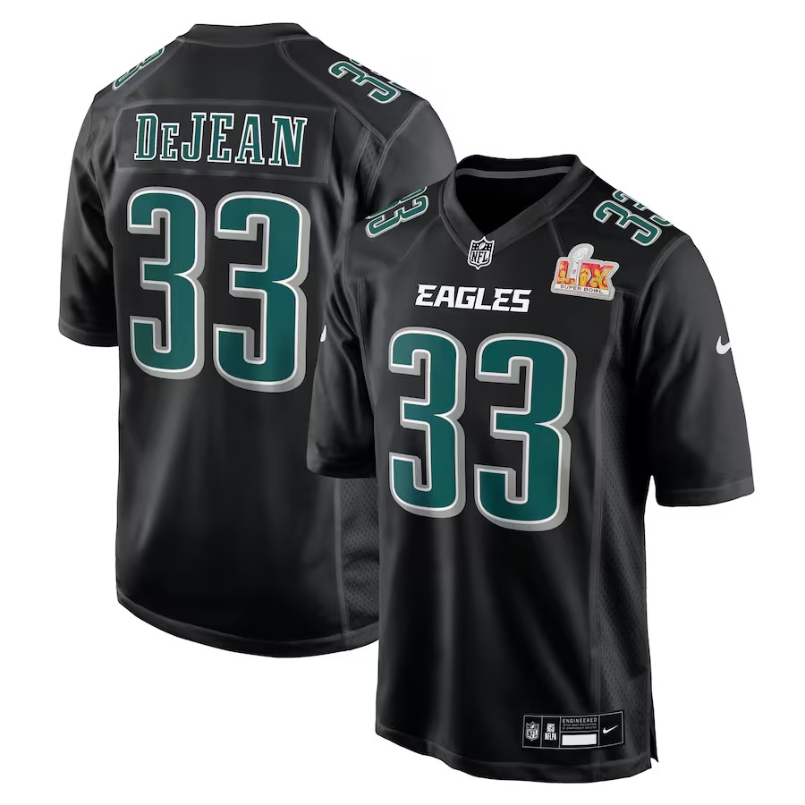Men's Philadelphia Eagles Cooper DeJean Nike Carbon Black Super Bowl LIX Fashion Game Player Jersey