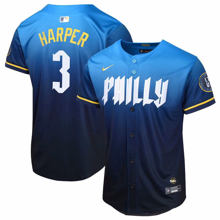Youth Philadelphia Phillies Bryce Harper Nike Blue 2024 City Connect Limited Player Jersey