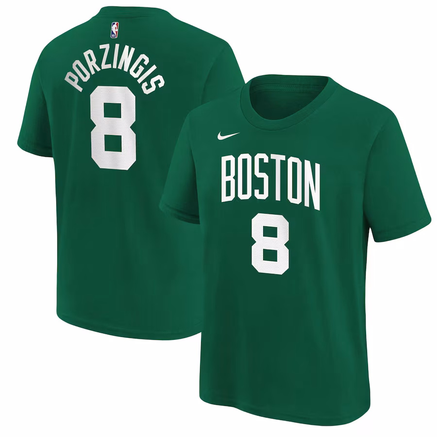 Youth Boston Celtics Kristaps Porzingis Nike Kelly Green Icon Name & Number T-Shirt