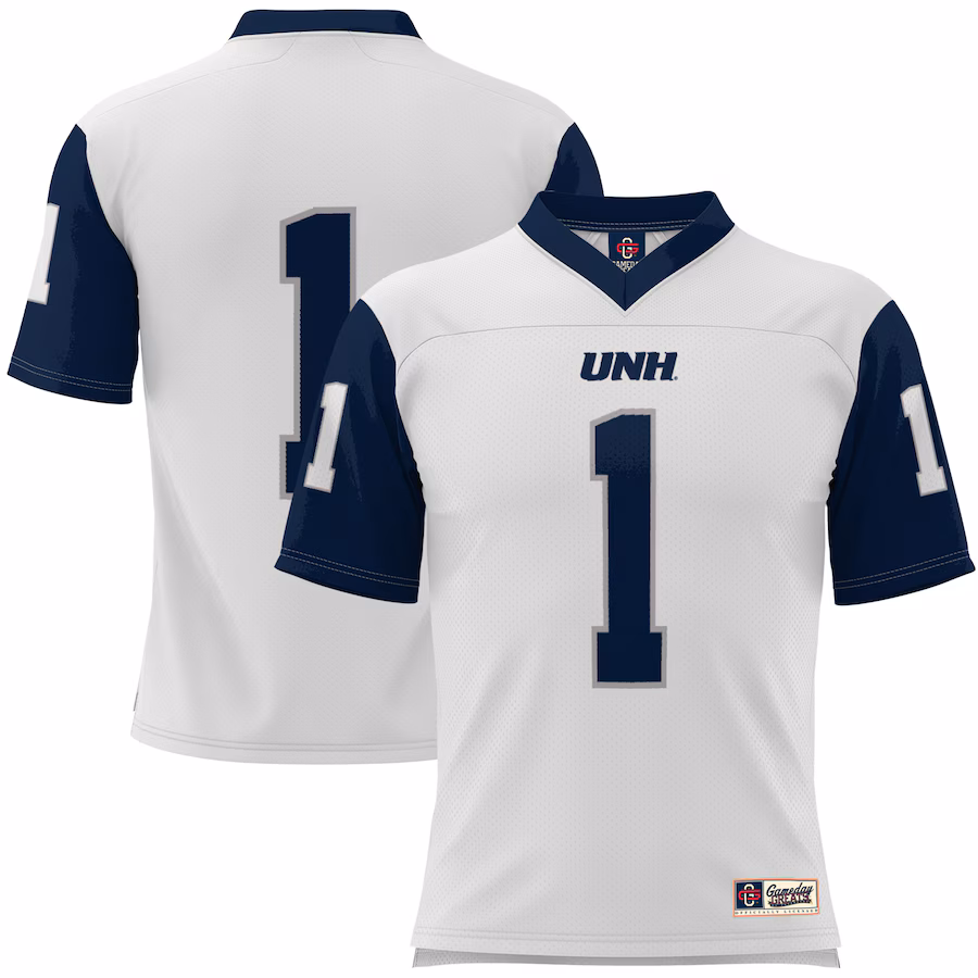 Men's GameDay Greats #1 White New Hampshire Wildcats Football Jersey