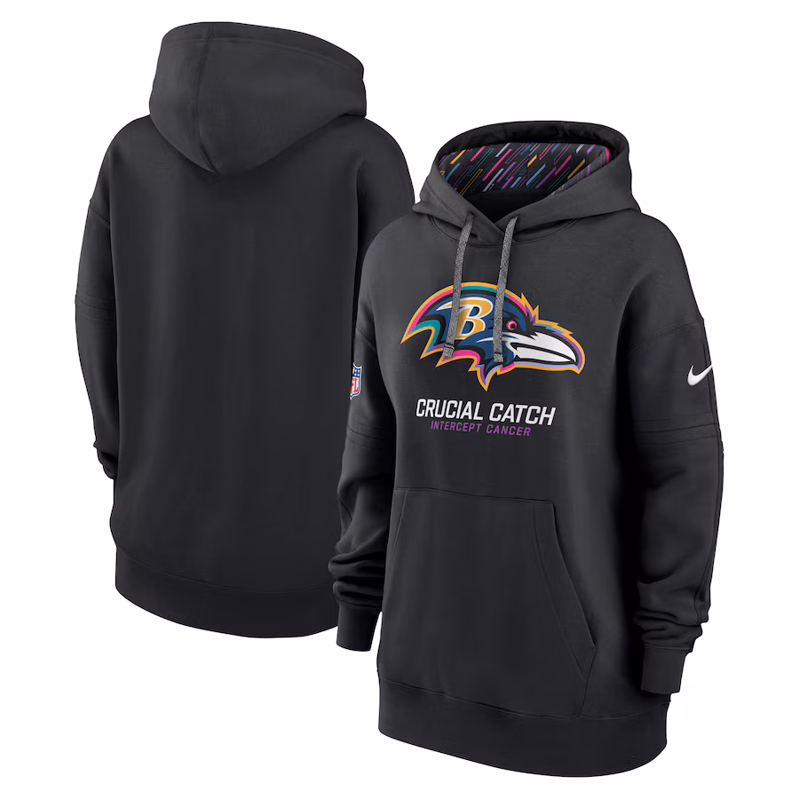Women's Baltimore Ravens  Nike Black 2024 NFL Crucial Catch Club Pullover Hoodie