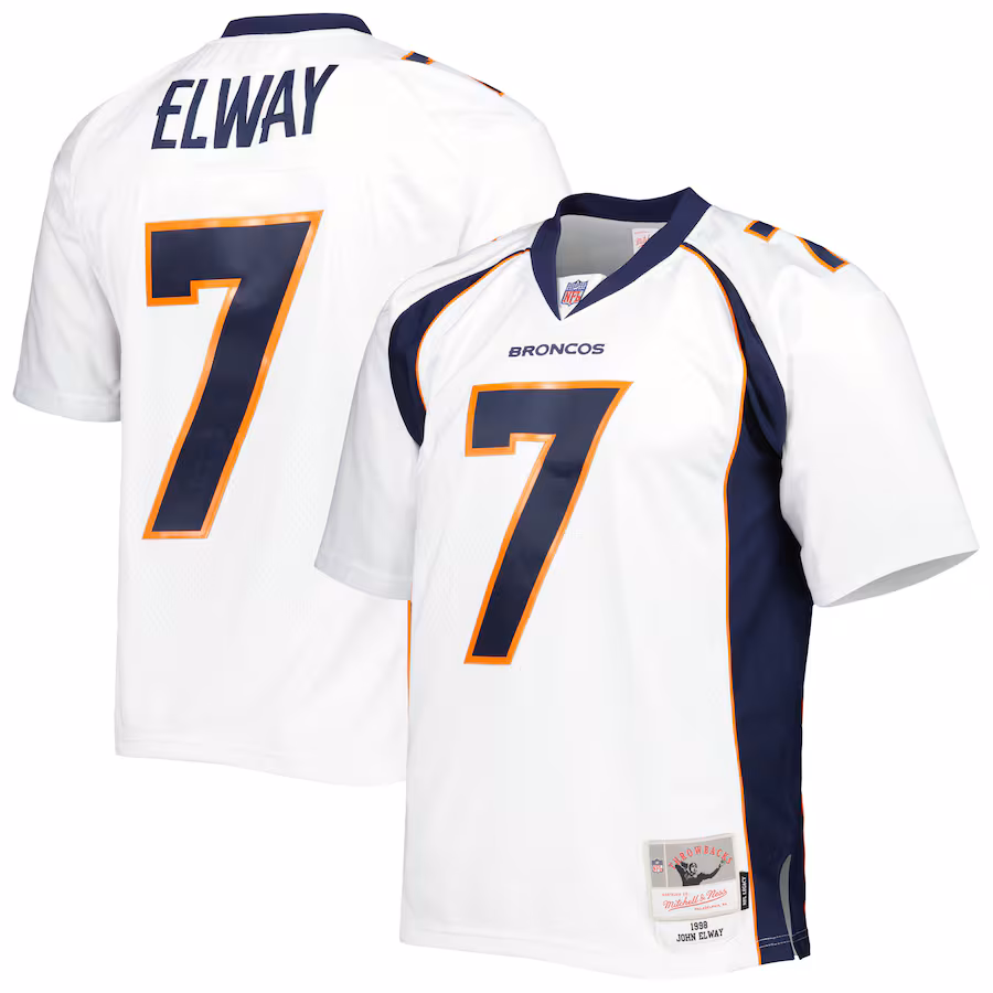 Men's Denver Broncos John Elway Mitchell & Ness White 1998 Legacy Replica Jersey