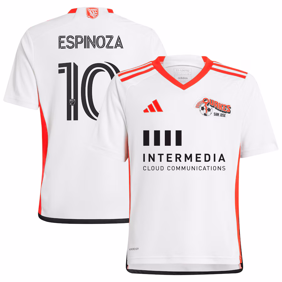 Youth San Jose Earthquakes Cristian Espinoza adidas White 2024 The 50 Kit Replica Player Jersey
