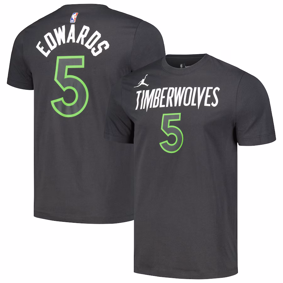 Men's Minnesota Timberwolves Anthony Edwards Jordan Brand Charcoal 2022/23 Statement Edition Name & Number T-Shirt