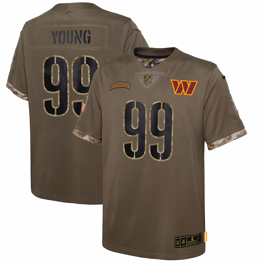 Youth Washington Commanders Chase Young Nike Olive Salute To Service Player Limited Jersey
