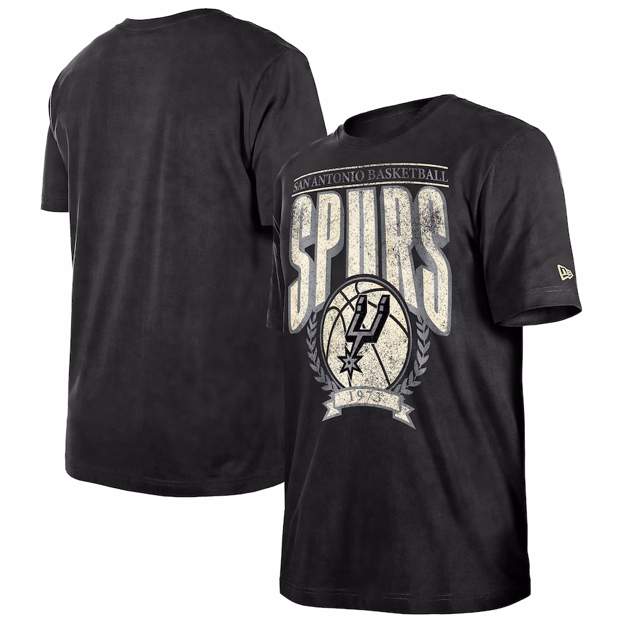 Men's San Antonio Spurs  New Era Black Hardwood Classics Oversized Boxy Mineral Wash T-Shirt