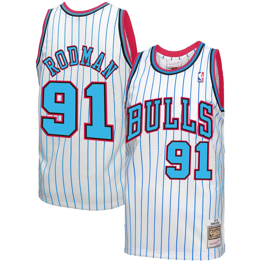Men's Chicago Bulls Dennis Rodman Mitchell & Ness White 1995-96 Hardwood Classics Reload 3.0 Swingman Jersey