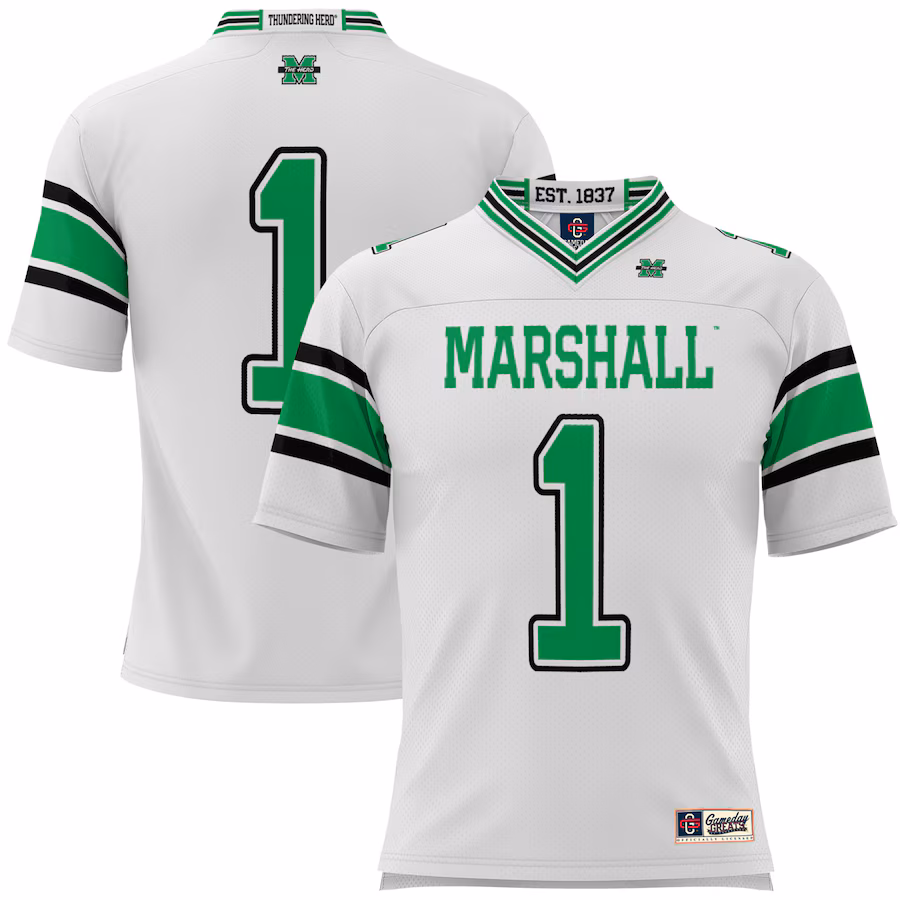 Men's GameDay Greats #1 White Marshall Thundering Herd Football Jersey