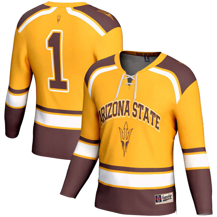 Men's GameDay Greats #1 Gold Arizona State Sun Devils Men's Ice Hockey Fashion Jersey