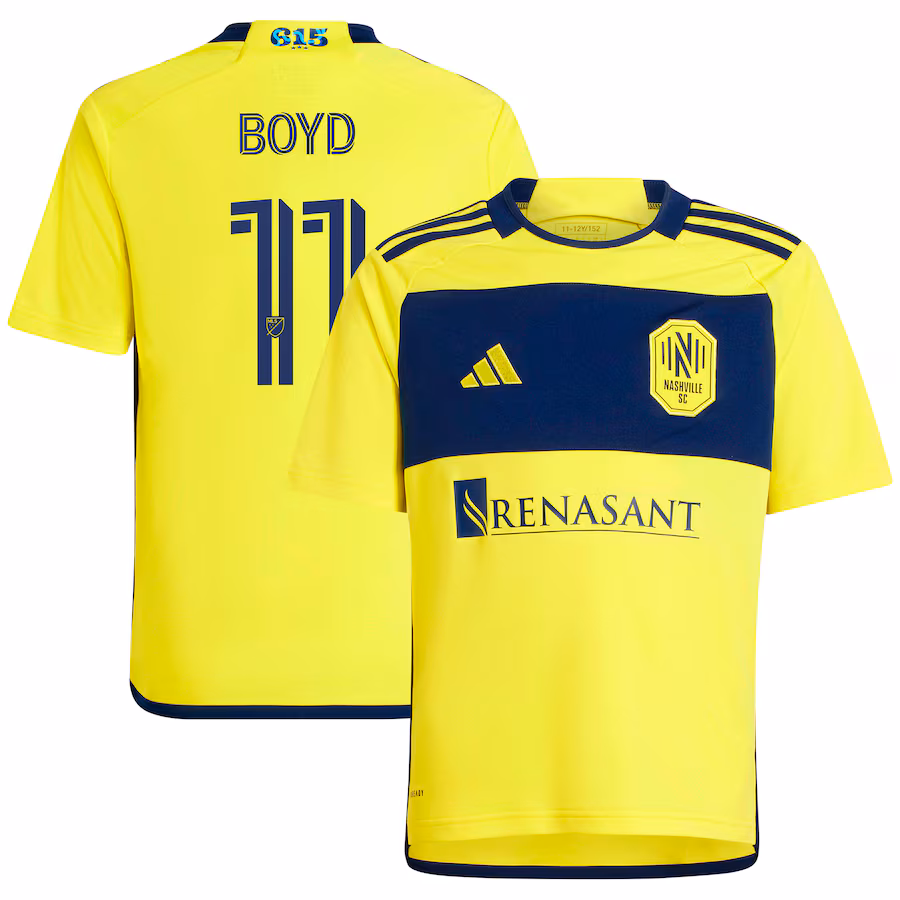 Youth Nashville SC Tyler Boyd adidas Yellow 2024 The 615 Kit Replica Player Jersey