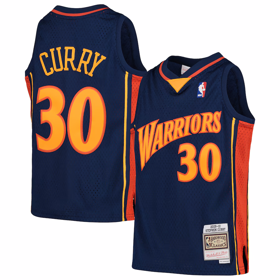 Youth Golden State Warriors Stephen Curry Mitchell & Ness Navy 2009-10 Hardwood Classics Swingman Throwback Jersey