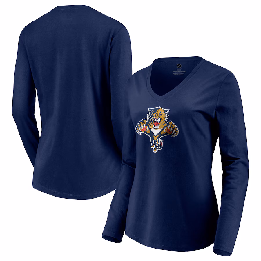 Women's Florida Panthers Navy Special Edition Primary Logo V-Neck Long Sleeve T-Shirt