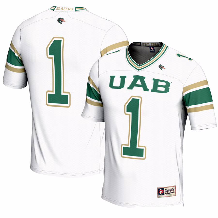Men's GameDay Greats #1 White UAB Blazers Endzone Football Jersey