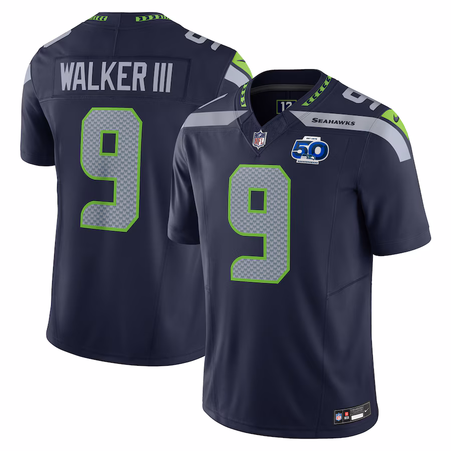 Men's Seattle Seahawks Kenneth Walker III Nike College Navy Team 50th Season Vapor F.U.S.E. Limited Jersey