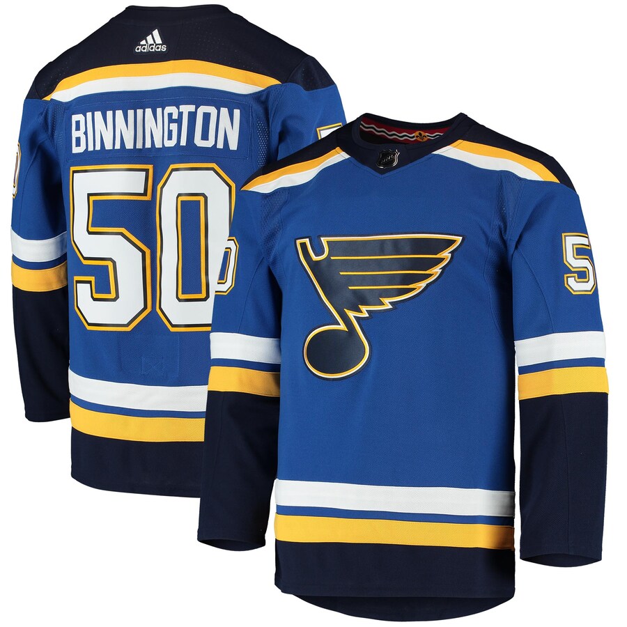 Men's St. Louis Blues Jordan Binnington adidas Blue Home Authentic Player Jersey