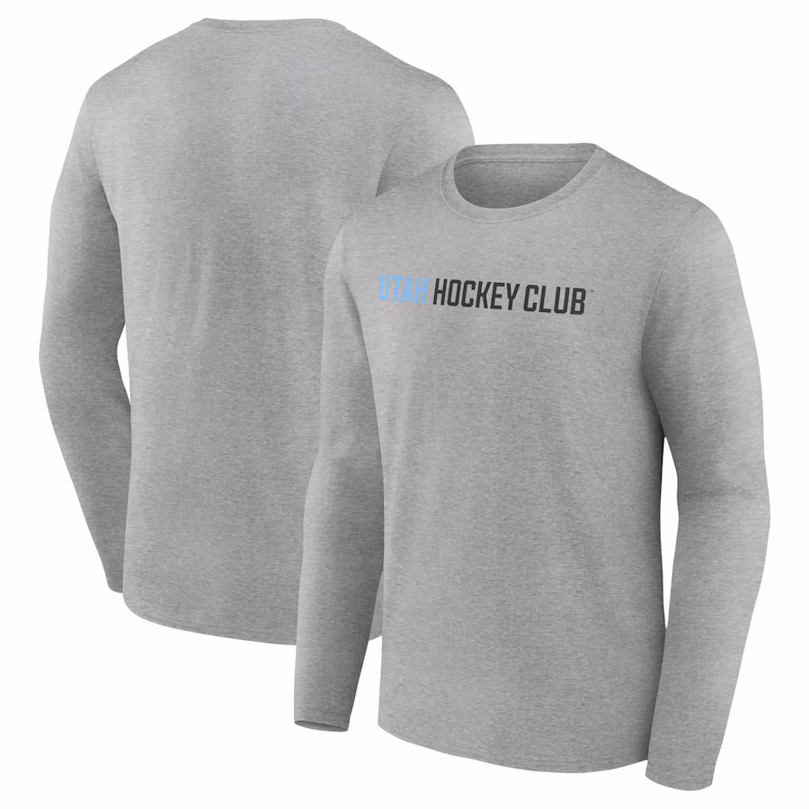 Men's Utah Hockey Club Fanatics Heather Gray Wordmark Logo Long Sleeve T-Shirt