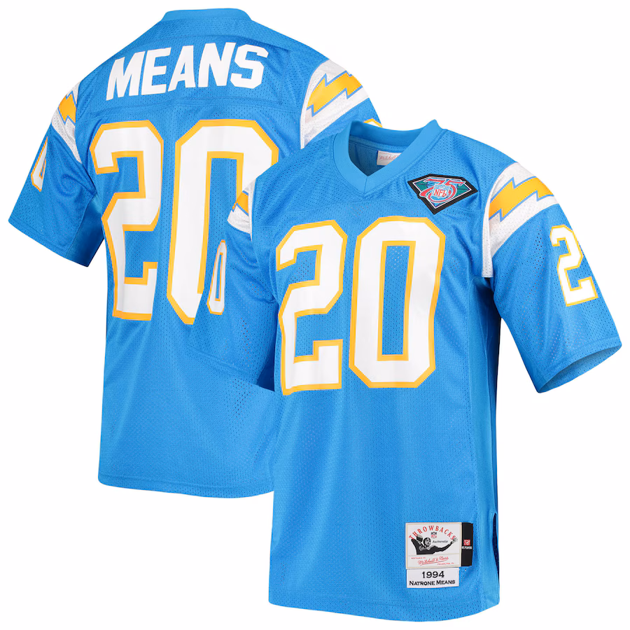 Men's Los Angeles Chargers 1994 Natrone Means Mitchell & Ness Powder Blue Authentic Throwback Retired Player Jersey