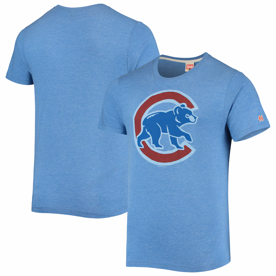 Men's Chicago Cubs Homage Royal Hand-Drawn Logo Tri-Blend T-Shirt