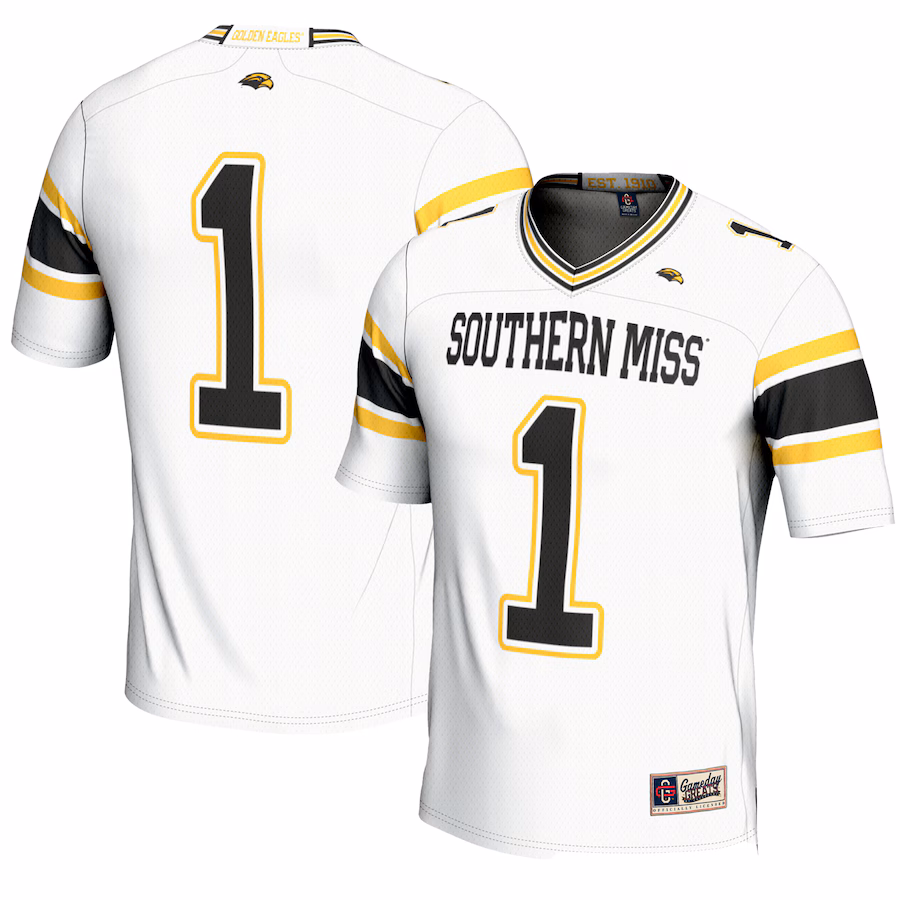 Men's GameDay Greats #1 White Southern Miss Golden Eagles Endzone Football Jersey