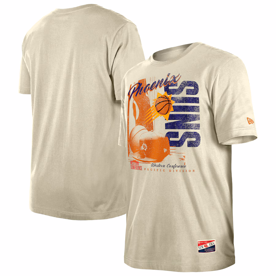 Men's Phoenix Suns  New Era Cream Distressed Throwback Vintage Color Pack T-Shirt