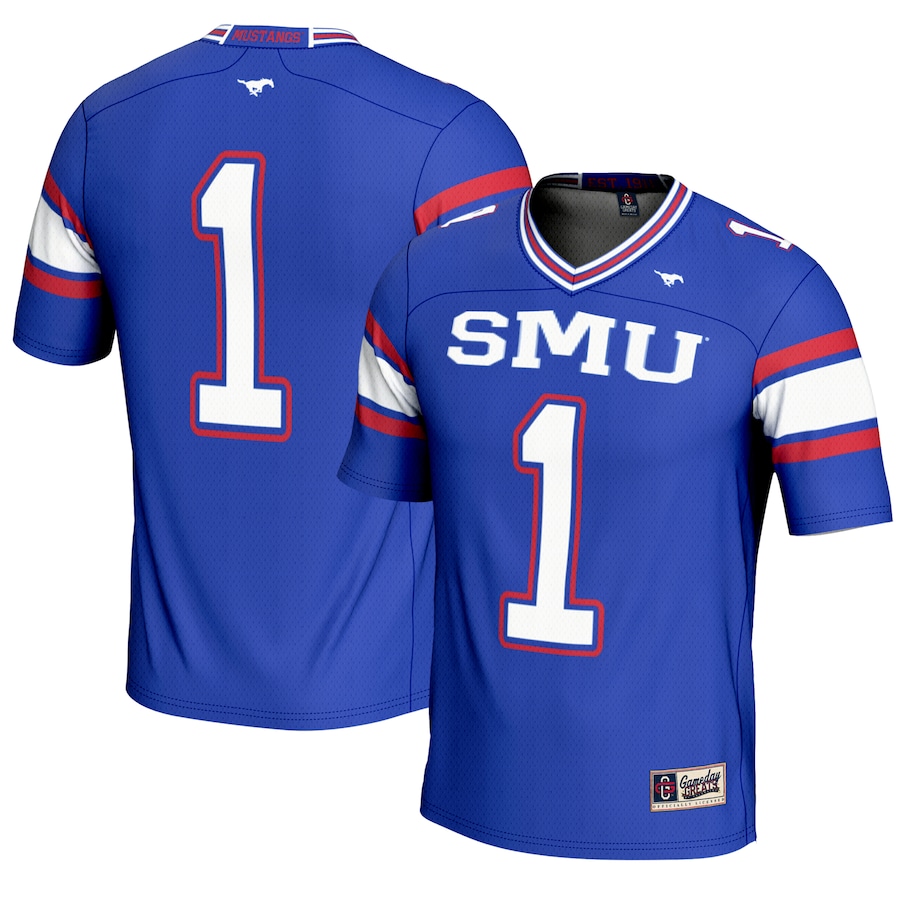 Men's GameDay Greats #1 Royal SMU Mustangs Endzone Football Jersey
