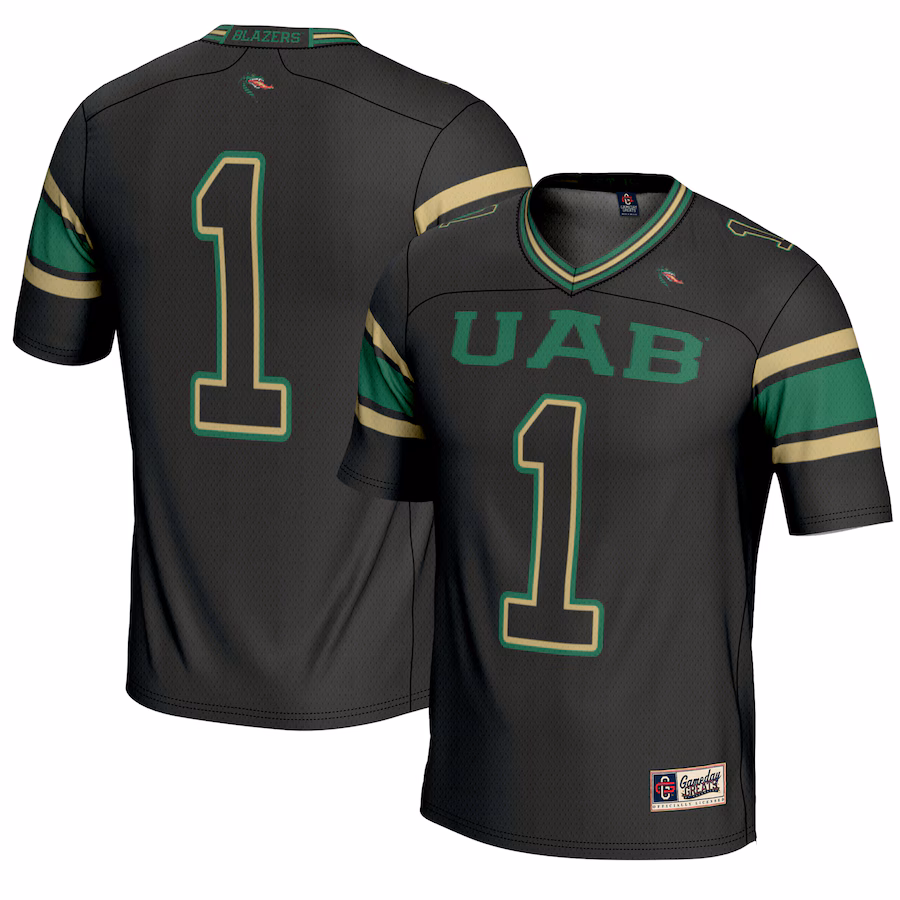 Men's GameDay Greats #1 Black UAB Blazers Endzone Football Jersey