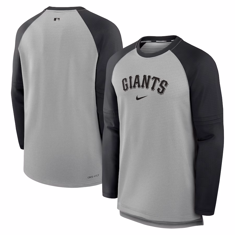Men's San Francisco Giants Nike Heather Gray/Black Authentic Collection Game Time Raglan Performance Long Sleeve T-Shirt
