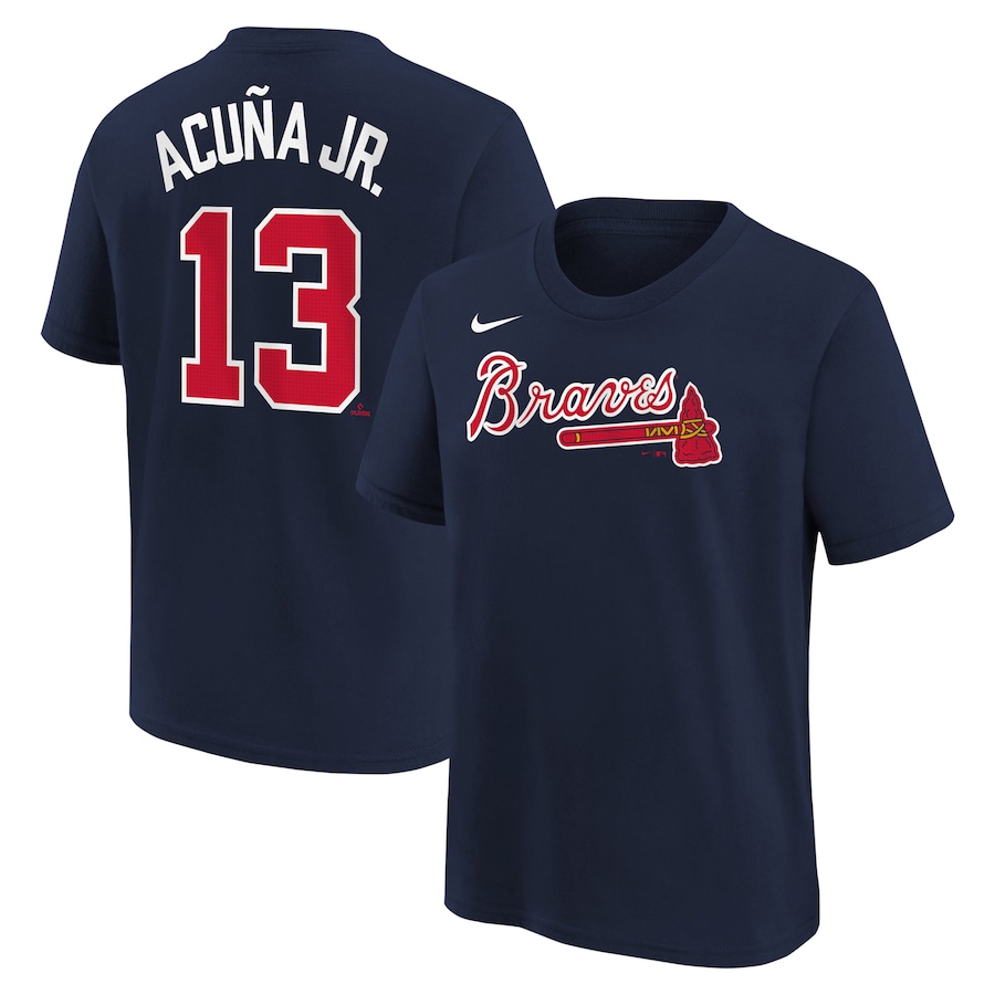 Youth Atlanta Braves Ronald Acuña Jr. Nike Navy Home Player Name & Number T-Shirt