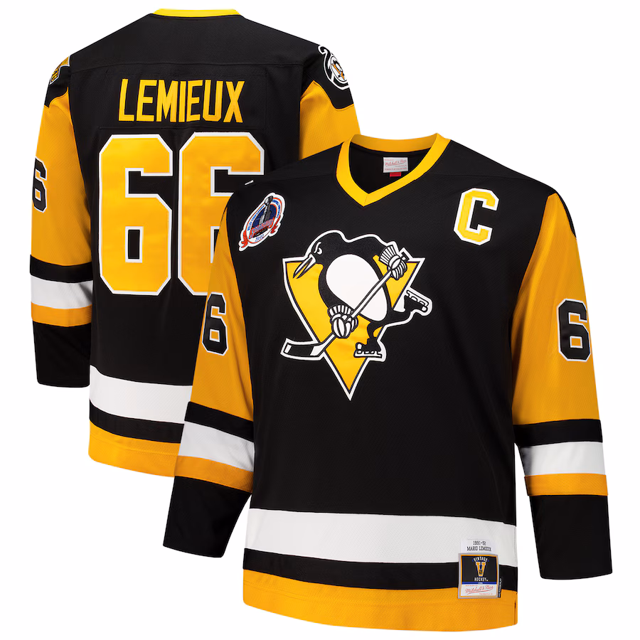 Men's Pittsburgh Penguins Mario Lemieux Mitchell & Ness Black Big & Tall 1991/92 Blue Line 2.0 Jersey