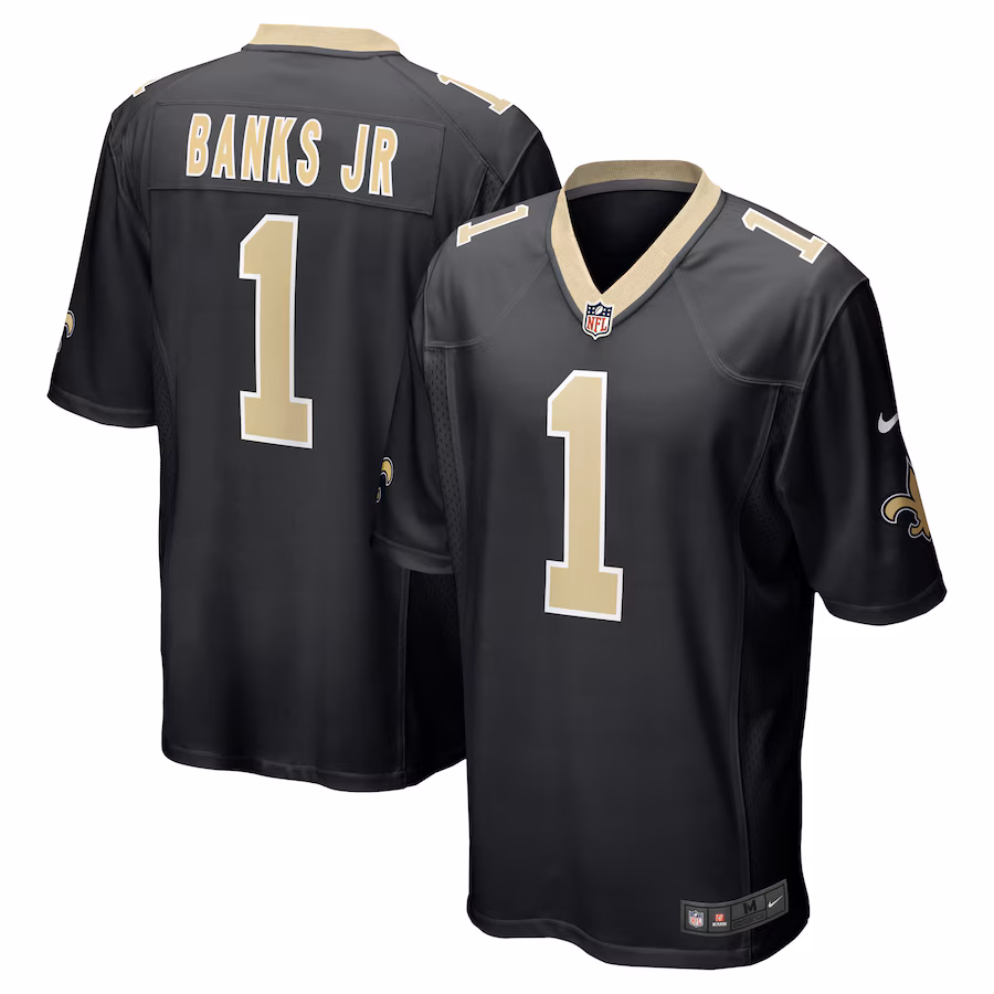 Men's New Orleans Saints Kelvin Banks Jr. Nike Black 2025 NFL Draft First Round Pick  Game Jersey