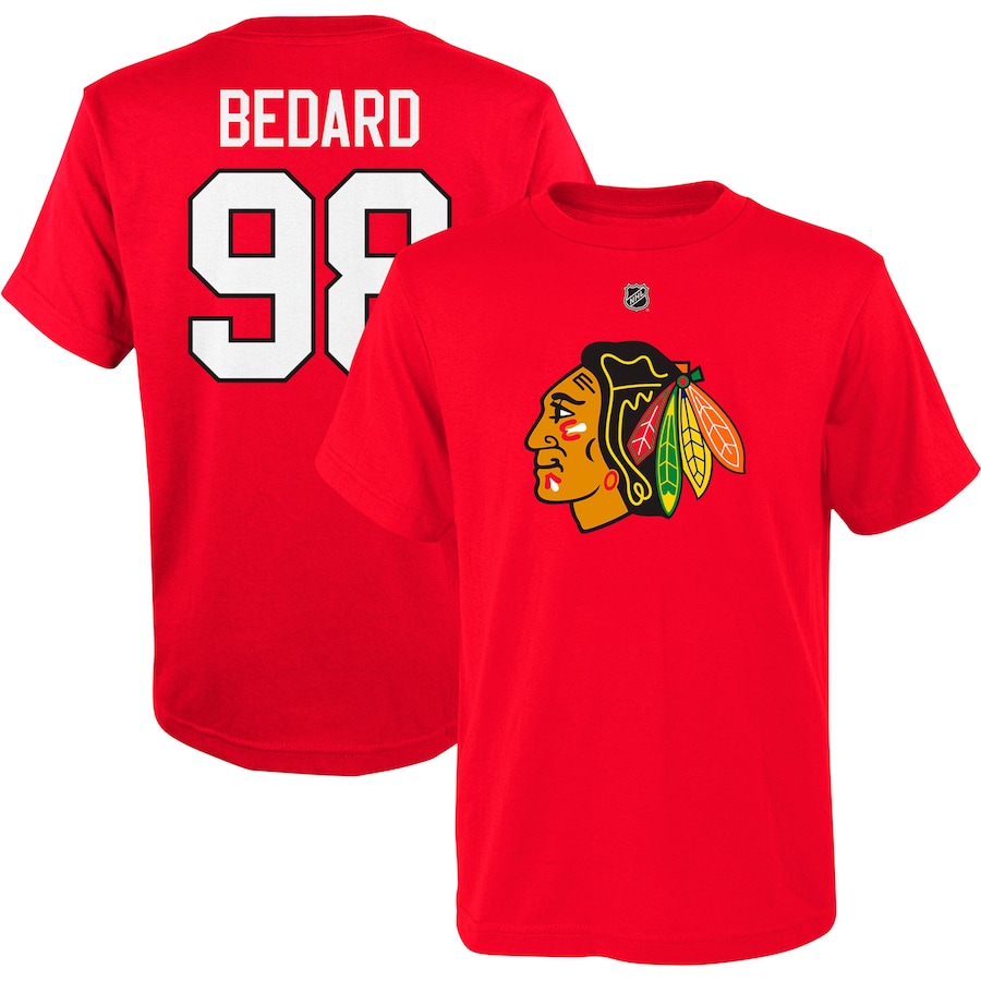 Youth Chicago Blackhawks Connor Bedard Red Player Name & Number T-Shirt