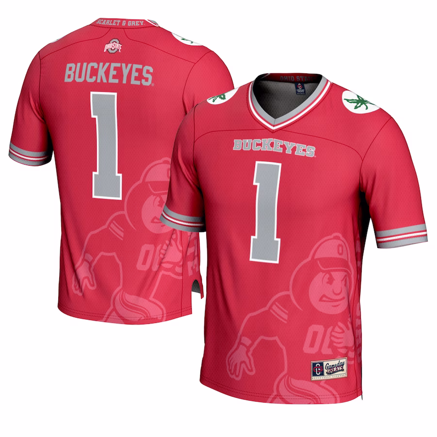 Ohio State Buckeyes #1 GameDay Greats Scarlet Icon Print Football Fashion Jersey