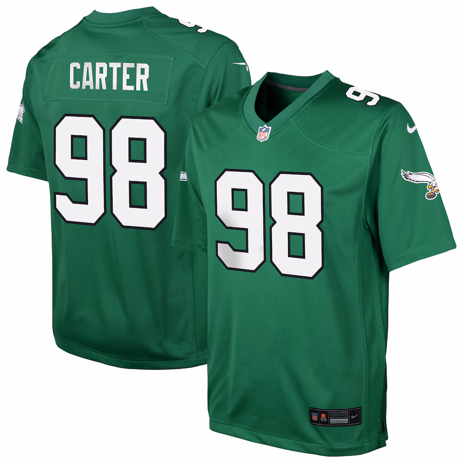 Youth Philadelphia Eagles Jalen Carter Nike Kelly Green Alternate Player Game Jersey