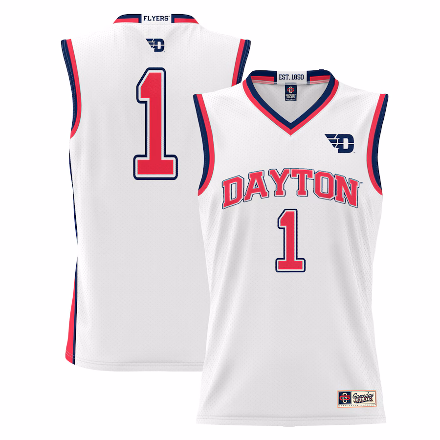 Male GameDay Greats #1  White Dayton Flyers  Lightweight Basketball Jersey