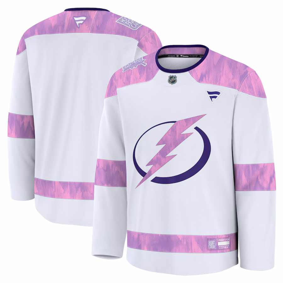Men's Tampa Bay Lightning Fanatics White 2024 Hockey Fights Cancer Practice Jersey