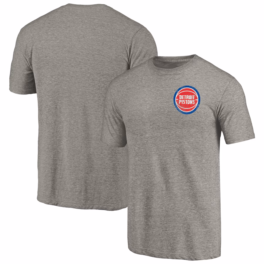 Men's Detroit Pistons Gray Primary Logo Left Chest Distressed Tri-Blend T-Shirt